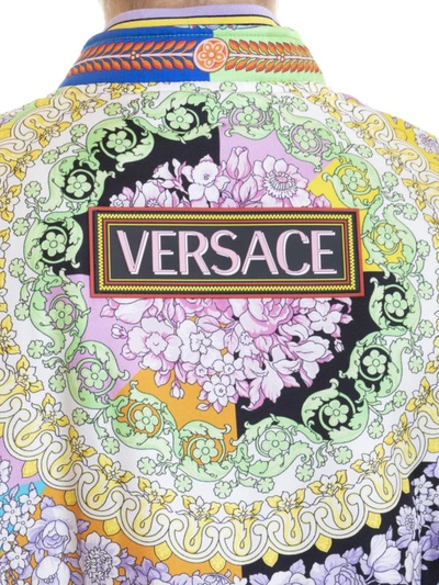 Shop Versace Printed Silk Bomber Jacket In Multicolour