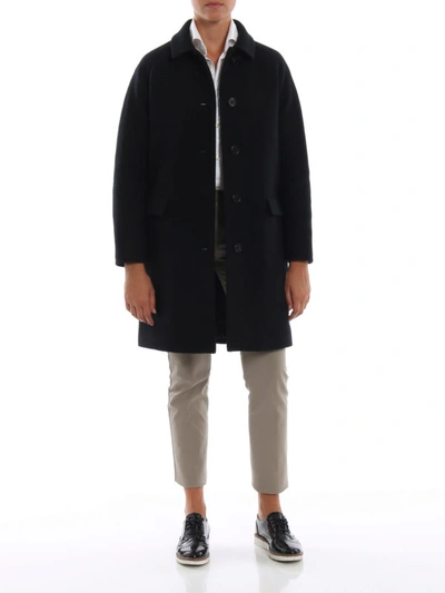 Shop Aspesi Single-breasted Black Wool Cocoon Coat