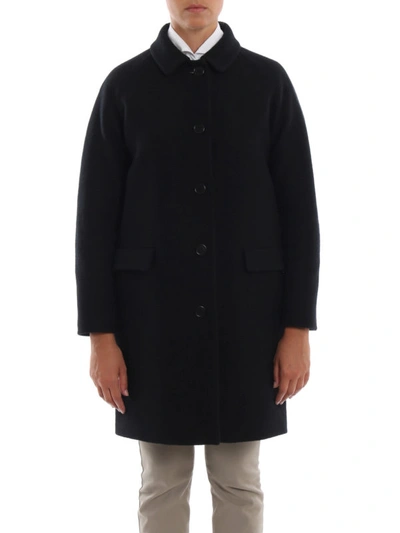 Shop Aspesi Single-breasted Black Wool Cocoon Coat