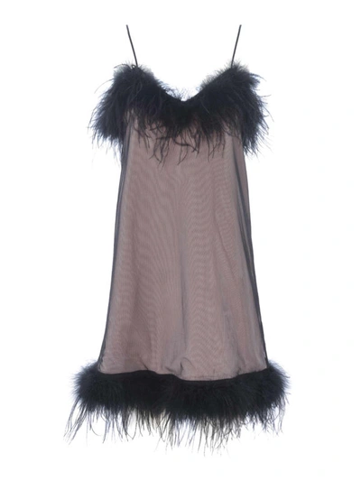 Shop Mcq By Alexander Mcqueen Cady And Tulle Dress With Feather Trimming In Black