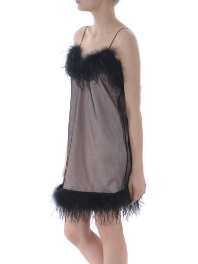 Shop Mcq By Alexander Mcqueen Cady And Tulle Dress With Feather Trimming In Black