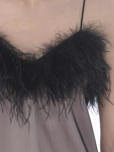 Shop Mcq By Alexander Mcqueen Cady And Tulle Dress With Feather Trimming In Black