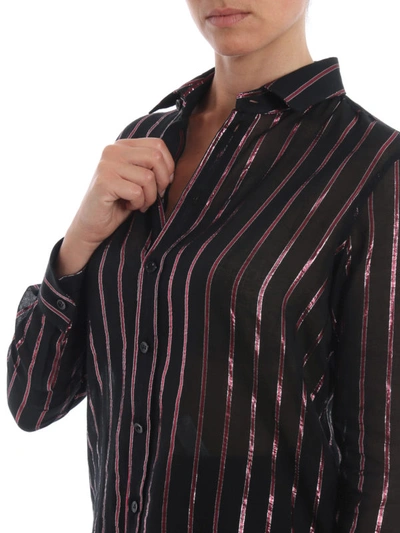 Shop Saint Laurent Lurex Striped Gauze Shirt In Black