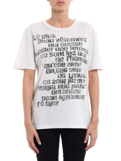 Shop Saint Laurent Faded Print Drilled T-shirt In White