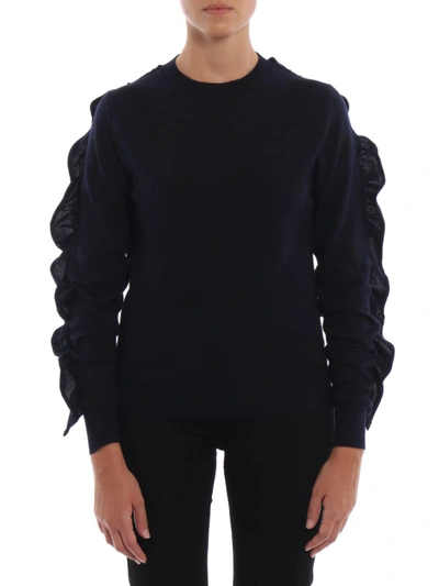 Shop Dondup Ruched Polka Dot Merino Wool Sweater In Dark Blue