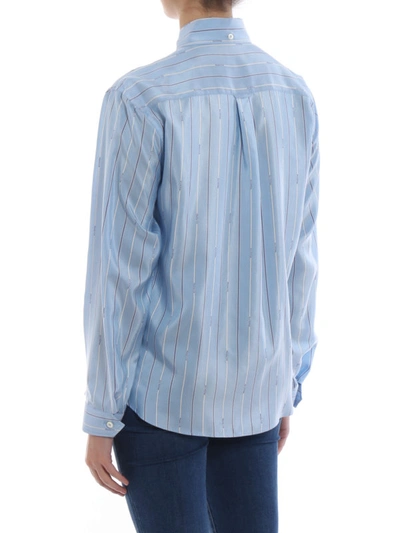 Shop Prada Logo Stripe Silk Ponge Bd Shirt In Light Blue