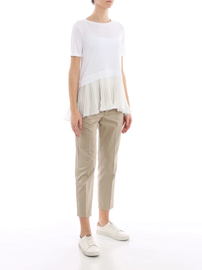 Shop Dondup Tech Jersey T-shirt With Pleated Peplum In White