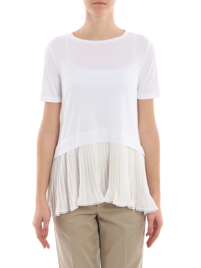 Shop Dondup Tech Jersey T-shirt With Pleated Peplum In White