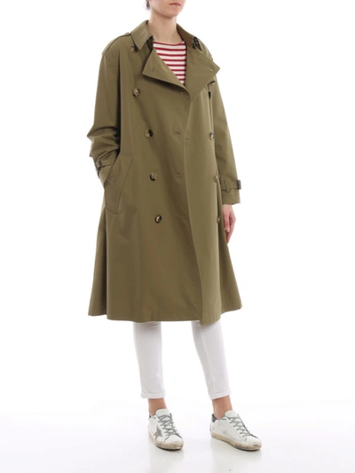 Shop Burberry Garstang Cotton Gabardine Trench Coat In Green