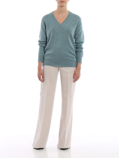 Shop Prada Sage Green Melange Cashmere V-neck Sweater