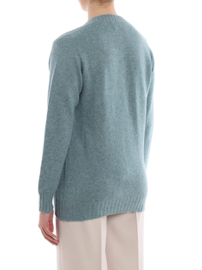 Shop Prada Sage Green Melange Cashmere V-neck Sweater