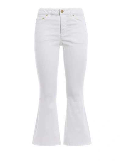 Shop Michael Kors Crop Flared White Cotton Jeans