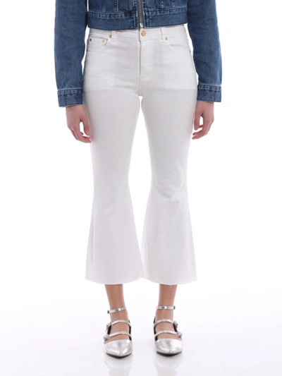 Shop Michael Kors Crop Flared White Cotton Jeans