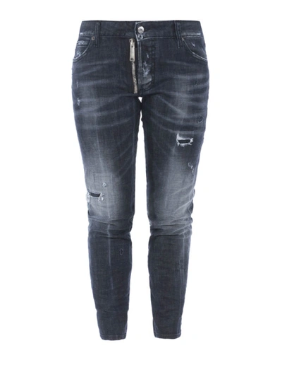 Shop Dsquared2 Runway Straight Cropped Jeans In Black