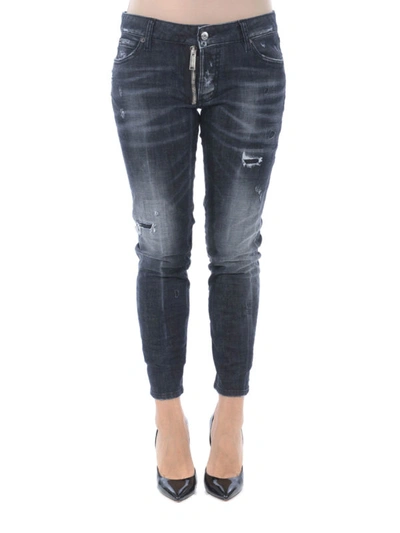 Shop Dsquared2 Runway Straight Cropped Jeans In Black