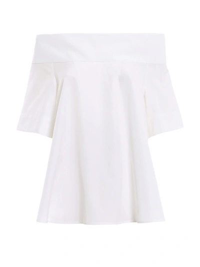 Shop Aspesi Cotton Poplin Off The Shoulder Blouse In White