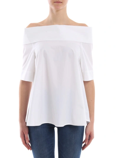 Shop Aspesi Cotton Poplin Off The Shoulder Blouse In White
