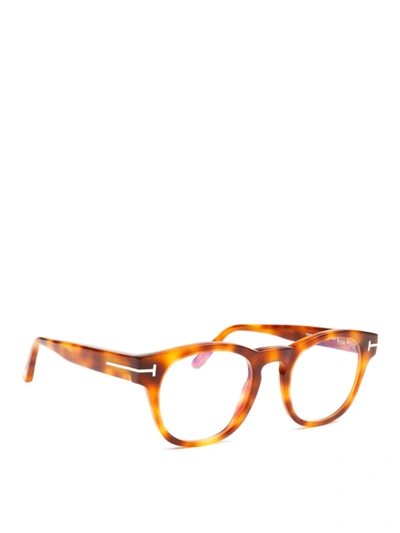 Shop Tom Ford Light Brown Thick Round Frame Glasses