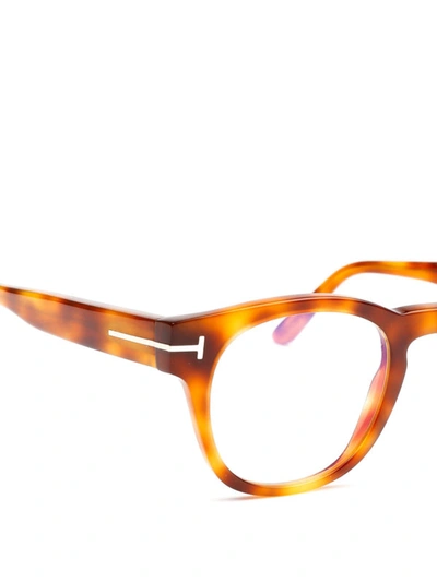 Shop Tom Ford Light Brown Thick Round Frame Glasses