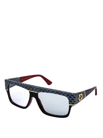 Shop Gucci Grey Python Print Acetate Sunglasses In Black