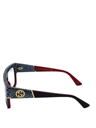 Shop Gucci Grey Python Print Acetate Sunglasses In Black