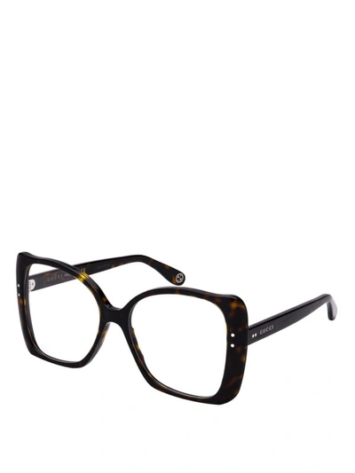 Shop Gucci Dark Havana Square Butterfly Eyeglasses In Dark Brown