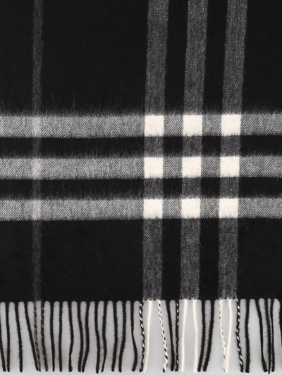 Shop Burberry Black And White Check Cashmere Scarf