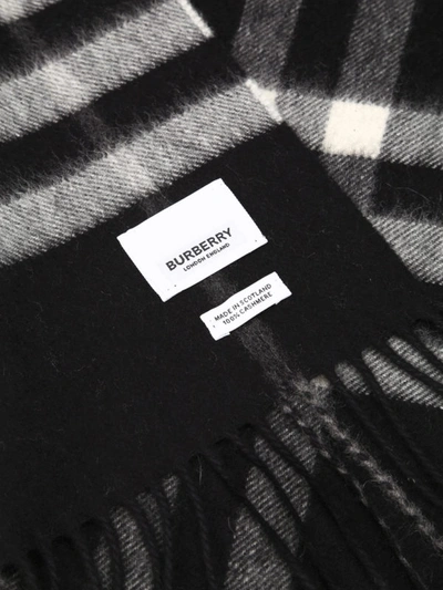 Shop Burberry Black And White Check Cashmere Scarf