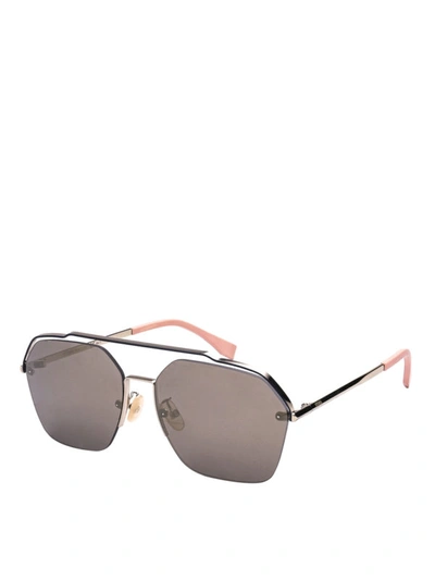 Shop Fendi Double Bridge Titanium Sunglasses In Silver