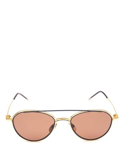 Shop Thom Browne Blue And Gold Titanium Aviator Sunglasses