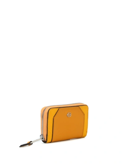 Shop Piquadro Ochre Muse Leather Key Pouch In Yellow