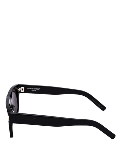 Shop Saint Laurent Black Acetate Sl 293 Rectangular Sunglasses