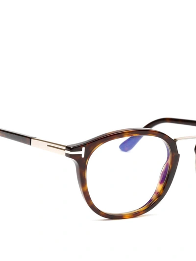 Shop Tom Ford Tortoise Acetate And Metal Bridge Eyeglasses In Brown