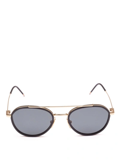 Shop Thom Browne 12k Gold Laminated Titanium Sunglasses In Black