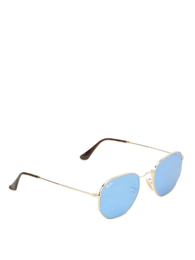 Shop Ray Ban Hexagonal Flat Lenses Sunglasses In Gold
