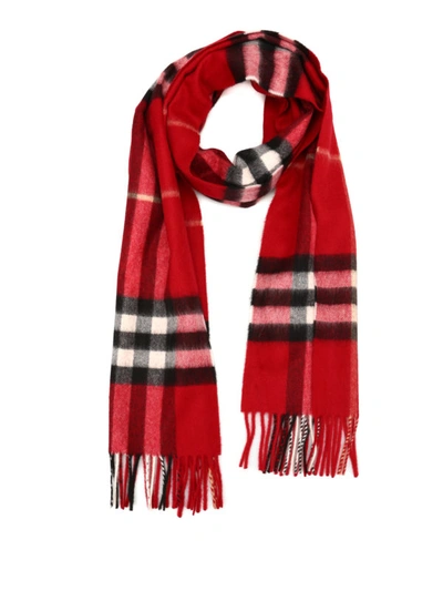 Shop Burberry Giant Check Cashmere Scarf In Red