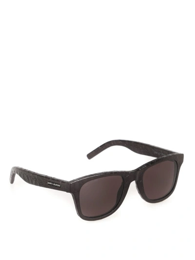 Shop Saint Laurent Sl51 Black Reptile Print Leather Sunglasses