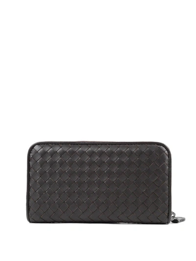 Shop Bottega Veneta Zip Around Wallet In Dark Brown