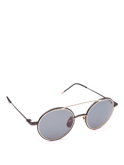 Shop Thom Browne 12k Gold Titanium Round Sunglasses In Black