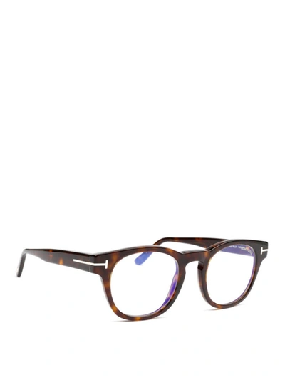 Shop Tom Ford Dark Brown Thick Round Frame Glasses