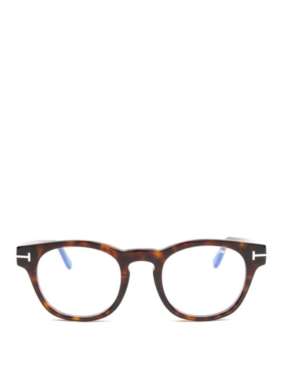 Shop Tom Ford Dark Brown Thick Round Frame Glasses