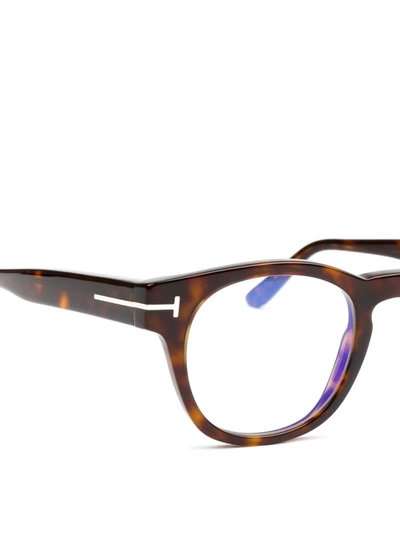 Shop Tom Ford Dark Brown Thick Round Frame Glasses