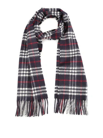 Shop Burberry Vintage Check Dark Blue Cashmere Scarf