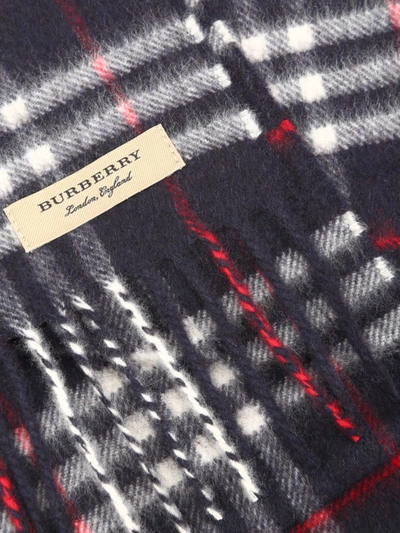 Shop Burberry Vintage Check Dark Blue Cashmere Scarf
