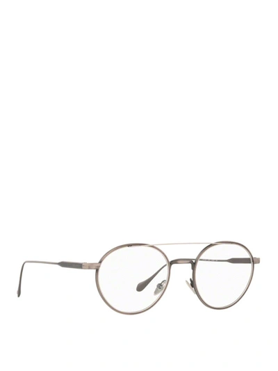 Shop Giorgio Armani Matte Silver Round Optical Glasses