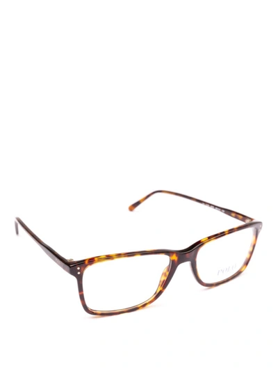 Shop Polo Ralph Lauren Wood-effect Acetate Frame Rectangular Glasses In Brown
