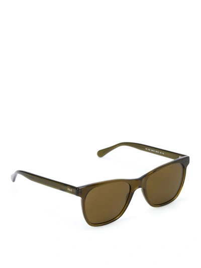 Shop Polo Ralph Lauren Transparent Acetate Sunglasses In Dark Green