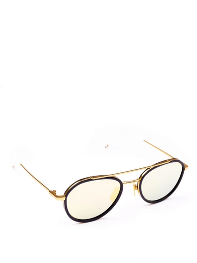 Shop Thom Browne 18k Gold Laminated Titanium Sunglasses In Blue
