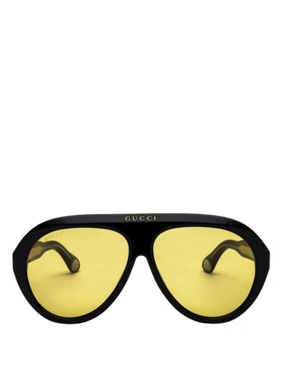 Gucci Navigator Sunglasses With Yellow Lenses In Black | ModeSens
