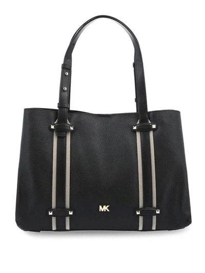 Shop Michael Kors Griffin Logo Detailed Hammered Leather Tote In Black